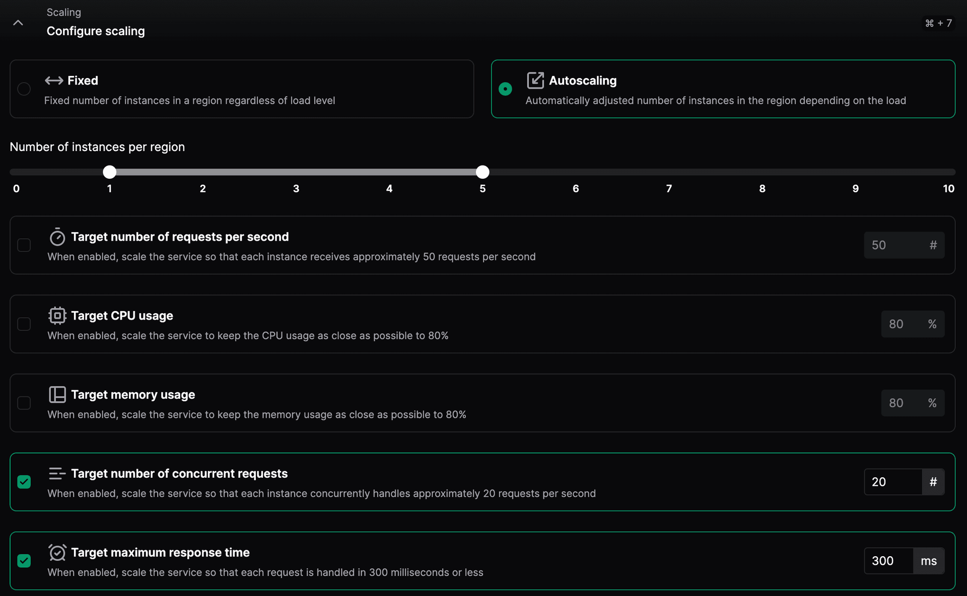 Autoscaling configuration form