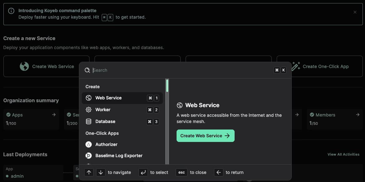 Introducing the command palette, deploy without rebuild in the control panel, and more