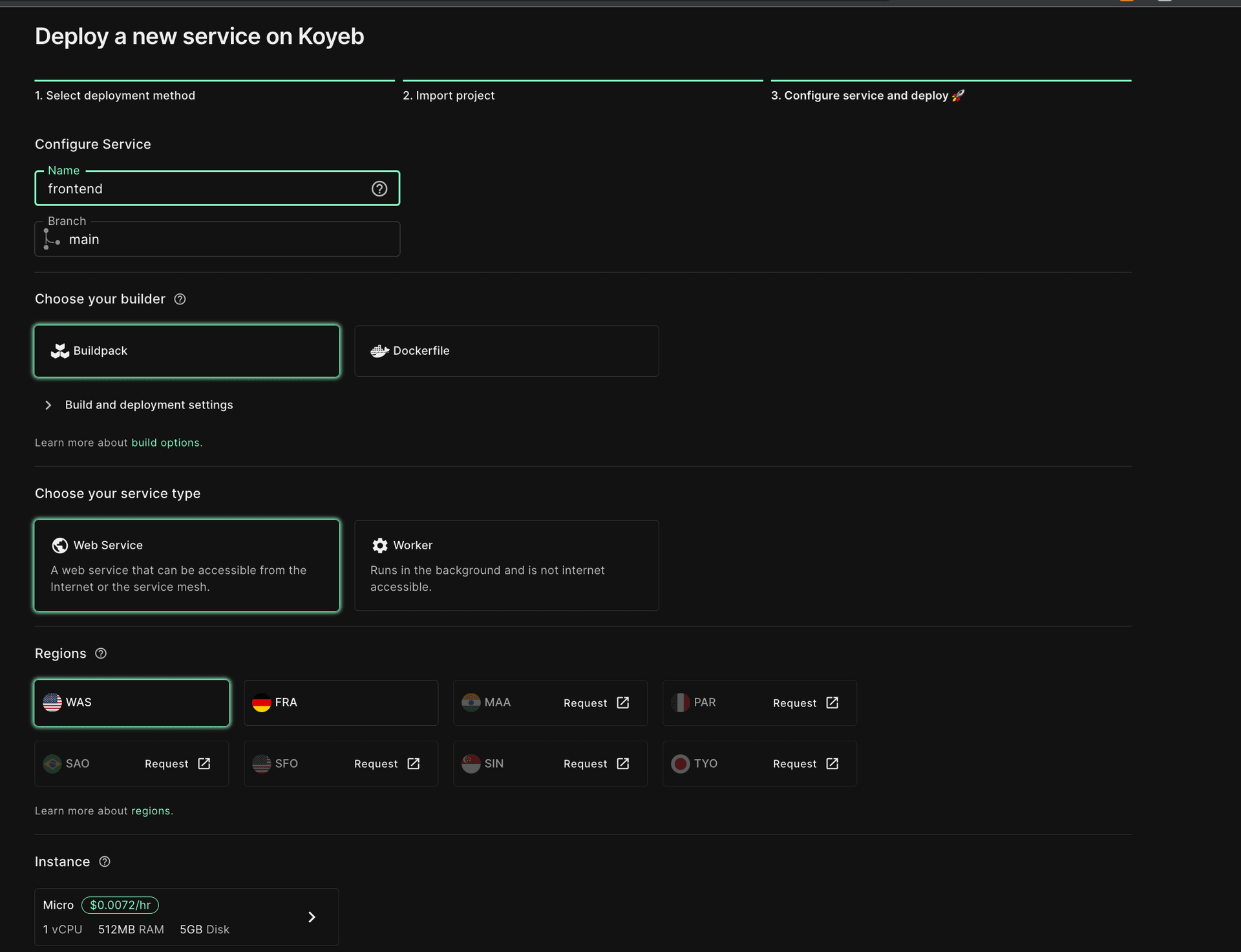 Koyeb frontend deployment configuration